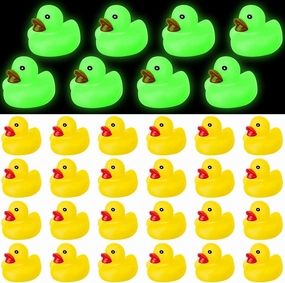24 Pcs Glow in The Dark Rubber Ducks 2.2'' Luminous Mini Rubber Duck Fluorescent Tiny Light up Floating Squeaky Bathtub Toys for Baby Showers Summer Beach Pool Party Games (Yellow)