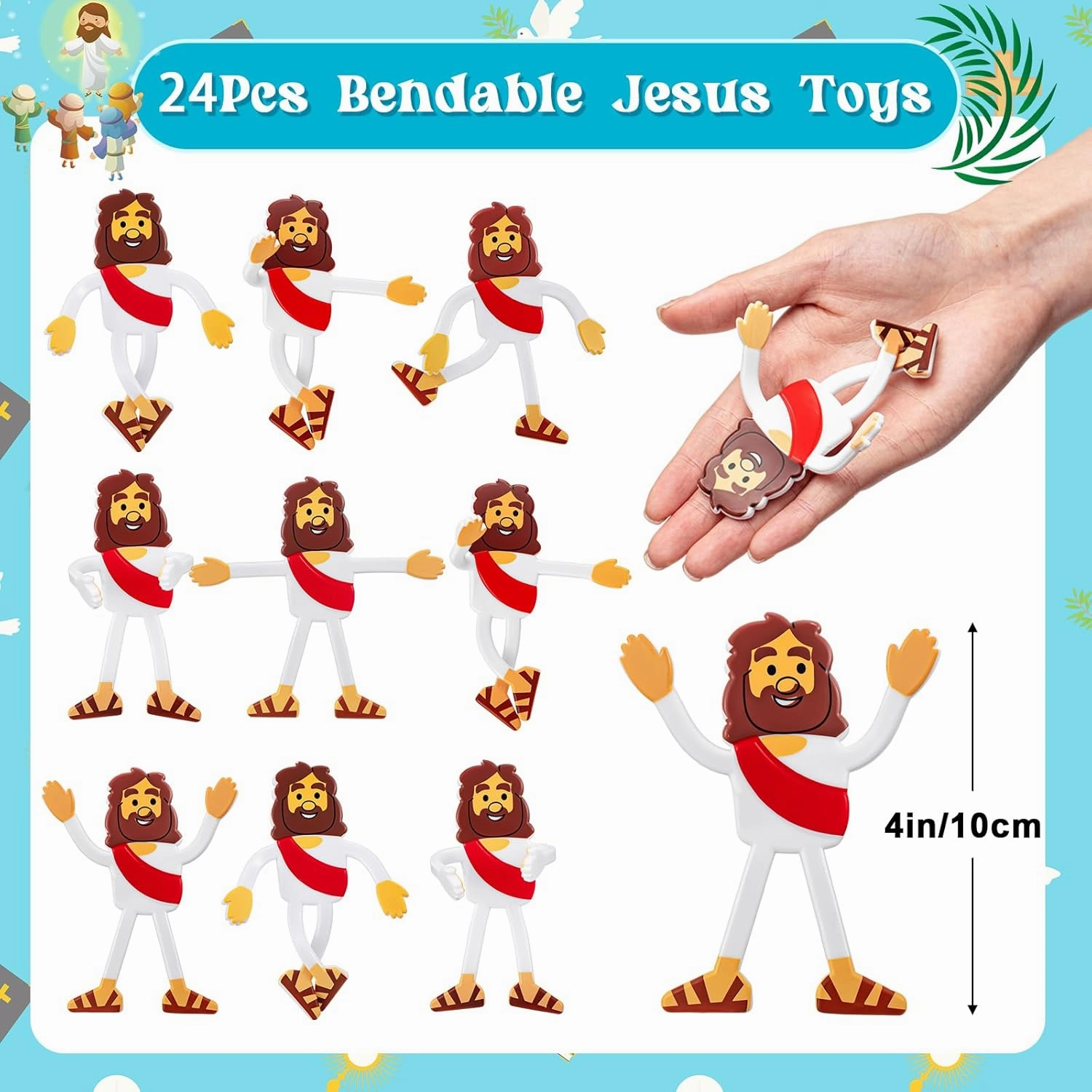 24 Pcs Sunday School Bendable Jesus Character Religious Toys 4 Inches Jesus Toys for Vbs Religious Favors Stress Relief Fidget Gift Easter Egg Stuffer Funny Sunday School Gift Figure(Red)