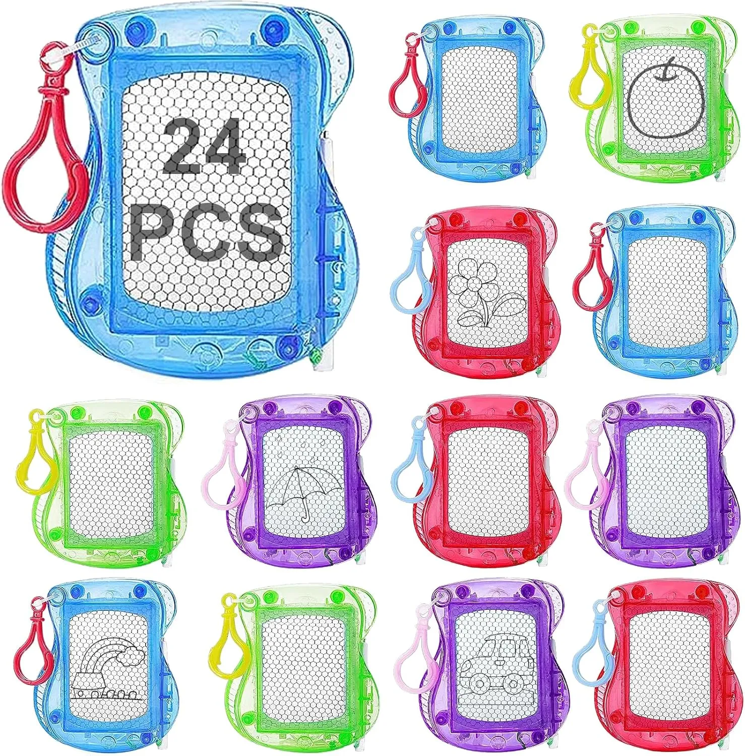 24PCS Mini Magnetic Drawing Board for Kids,Erasable Sketch and Writing Pad with Backpack Keychain Clip,4 Colors Mini Doodle Board Set for Boys Girls,Birthday Party Favor & Goodie Bag Filler