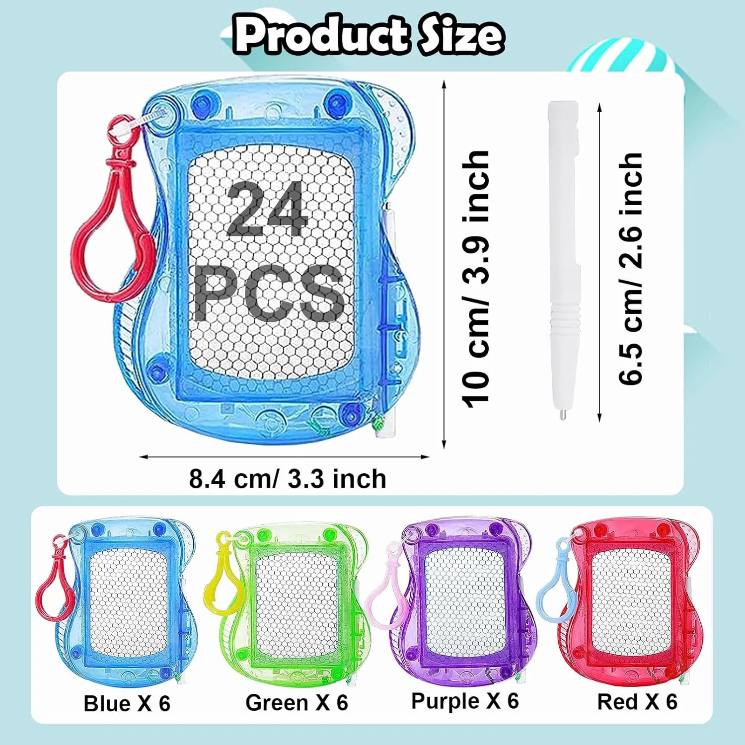 24PCS Mini Magnetic Drawing Board for Kids,Erasable Sketch and Writing Pad with Backpack Keychain Clip,4 Colors Mini Doodle Board Set for Boys Girls,Birthday Party Favor & Goodie Bag Filler