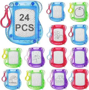 24PCS Mini Magnetic Drawing Board for Kids,Erasable Sketch and Writing Pad with Backpack Keychain Clip,4 Colors Mini Doodle Board Set for Boys Girls,Birthday Party Favor & Goodie Bag Filler