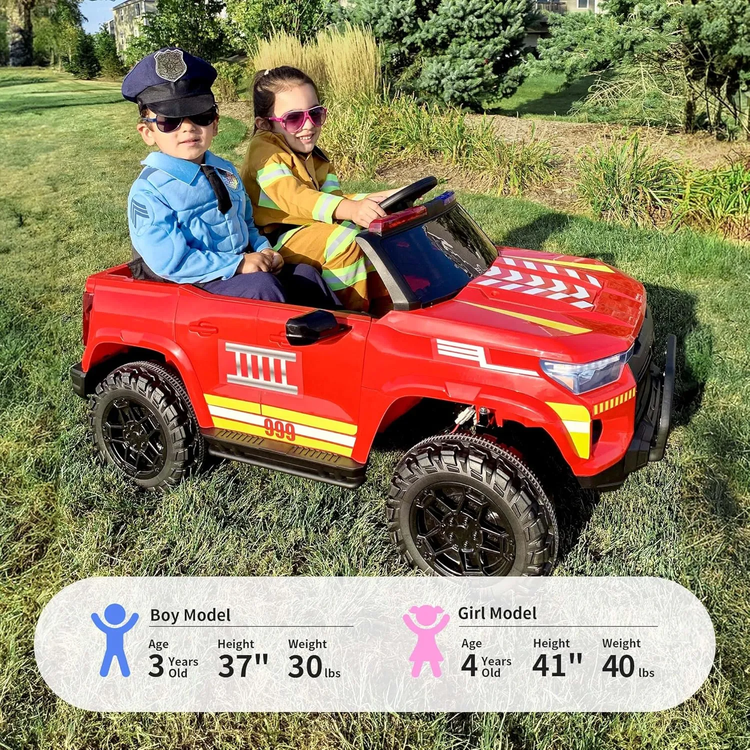 24V 10Ah Electric Police Car Ride on Toy for Big Kids, 4WD 2 Seater Kids Ride on Car SUV w/Remote Control, 4x200W Motors - Red