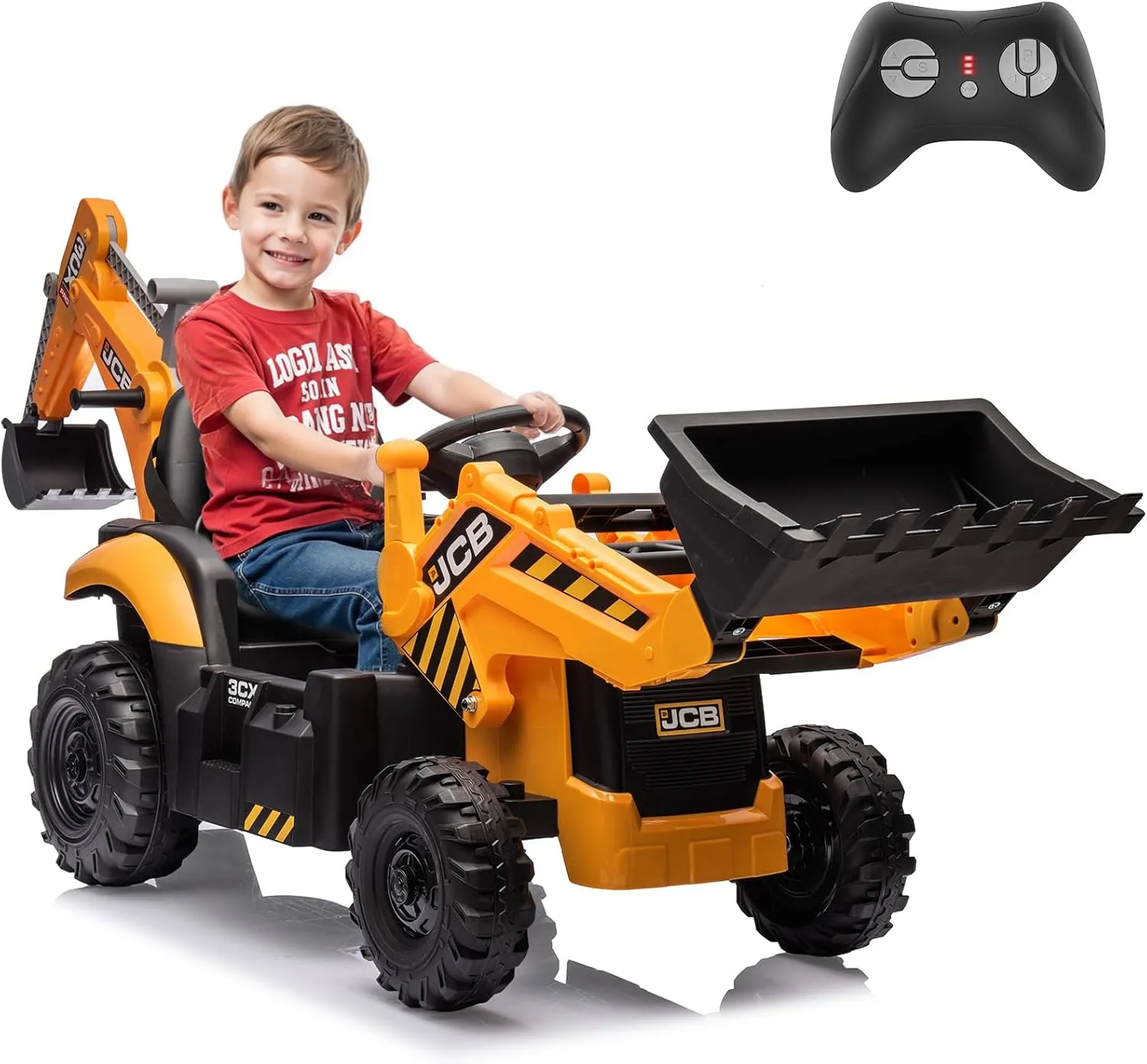 24V JCB Ride on Excavator, Ride on Toys for Big Kids with Remote Control,Battery Powered Car w/Tractor, Bulldozer, Digging Arm, Ride on Car with Slow Start/Stop, Adjustable Speeds (Excavator, Yellow)