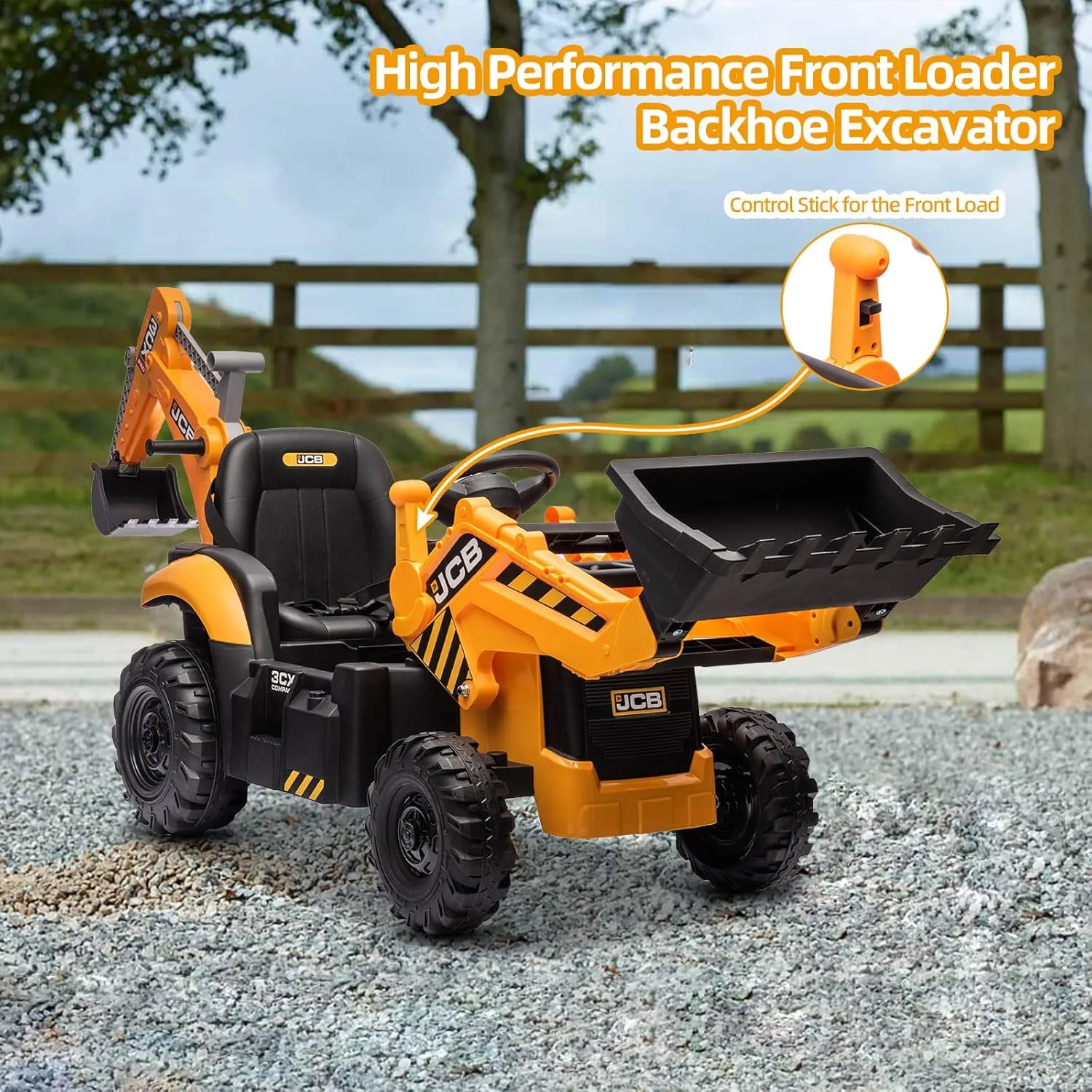 24V JCB Ride on Excavator, Ride on Toys for Big Kids with Remote Control,Battery Powered Car w/Tractor, Bulldozer, Digging Arm, Ride on Car with Slow Start/Stop, Adjustable Speeds (Excavator, Yellow)