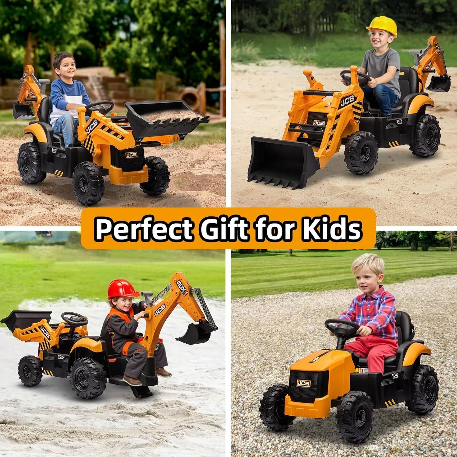 24V JCB Ride on Excavator, Ride on Toys for Big Kids with Remote Control,Battery Powered Car w/Tractor, Bulldozer, Digging Arm, Ride on Car with Slow Start/Stop, Adjustable Speeds (Excavator, Yellow)