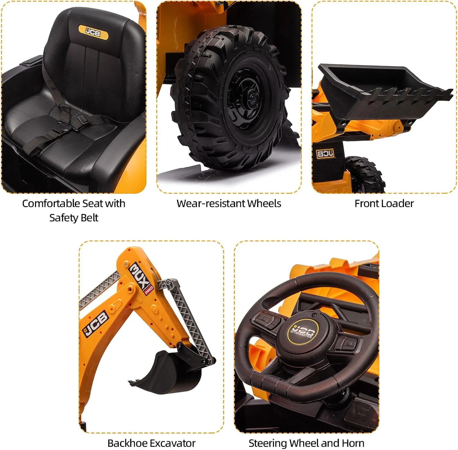 24V JCB Ride on Excavator, Ride on Toys for Big Kids with Remote Control,Battery Powered Car w/Tractor, Bulldozer, Digging Arm, Ride on Car with Slow Start/Stop, Adjustable Speeds (Excavator, Yellow)