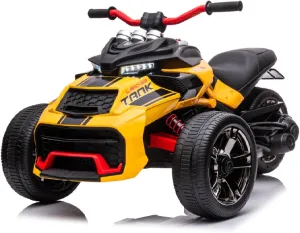24V Kids Electric Motorcycle, 3 Wheels 2 Speed Battery Powered Toys with Headlights and Music, Ride on Toys for Big Kids,Gifts for Boys and Girls (Yellow)