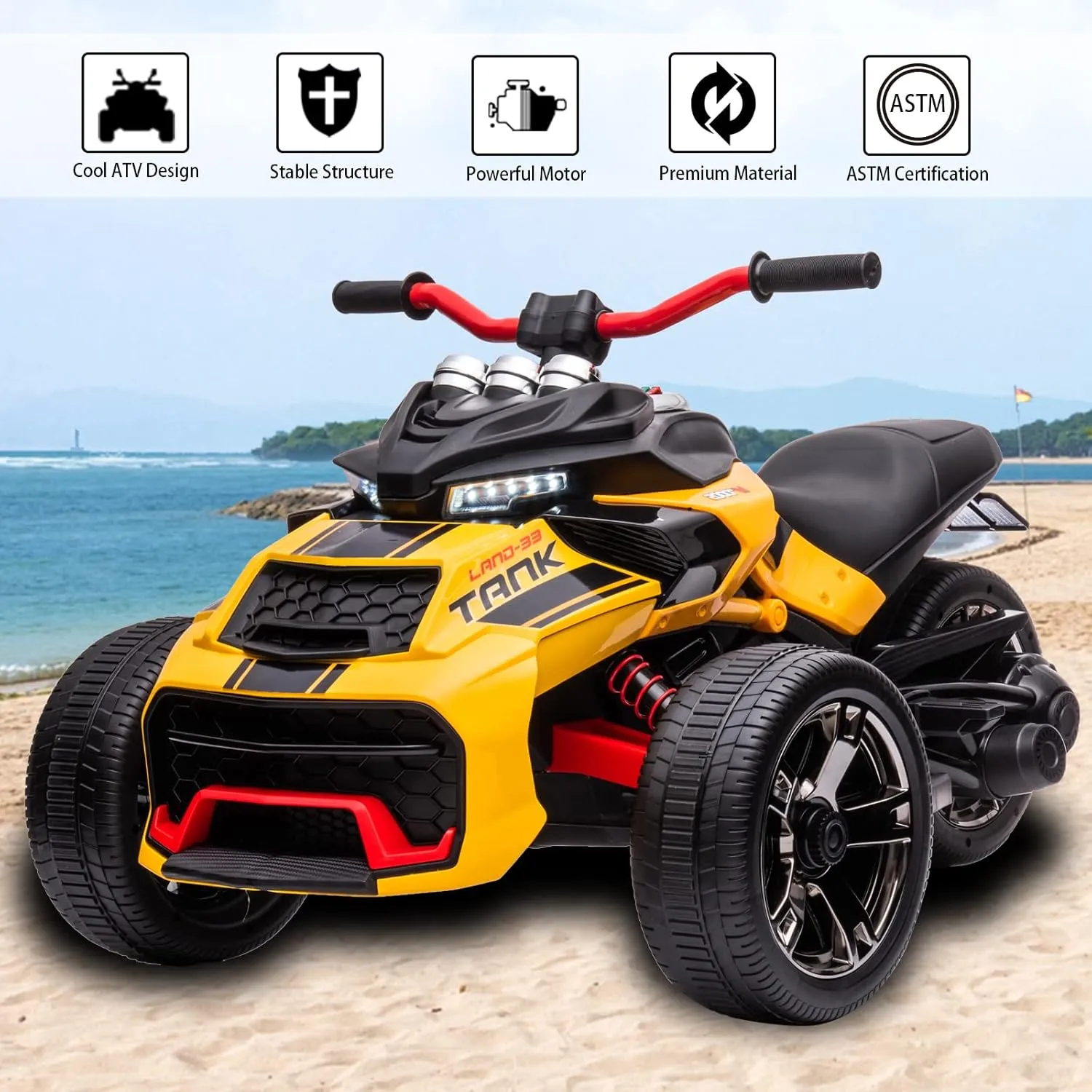 24V Kids Electric Motorcycle, 3 Wheels 2 Speed Battery Powered Toys with Headlights and Music, Ride on Toys for Big Kids,Gifts for Boys and Girls (Yellow)