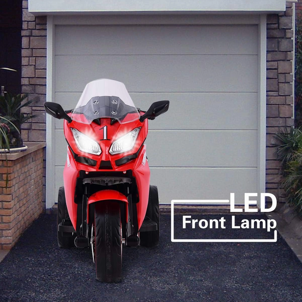 24V Kids Ride On ATV, Electric Ride on Dirt Motorcycle with LED Lights, Music, High Low Speed, Soft Start, Motorcycle Toys 3 Wheels Electric Trike Motorcycle for Boys and Girls (Red/Black)
