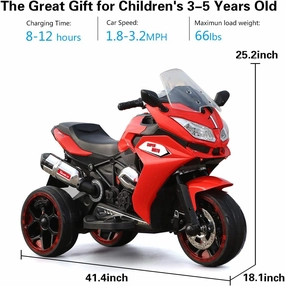 24V Kids Ride On ATV, Electric Ride on Dirt Motorcycle with LED Lights, Music, High Low Speed, Soft Start, Motorcycle Toys 3 Wheels Electric Trike Motorcycle for Boys and Girls (Red/Black)