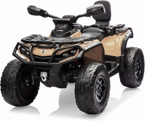 24V Kids Ride On Car,2 Seater Licensed Can-Am Electric ATV Car for Kids,4 Wheeler 4WD Ride On Electric Toy Car with Bluetooth,Led,3 Speeds,Leather Seats,Brown