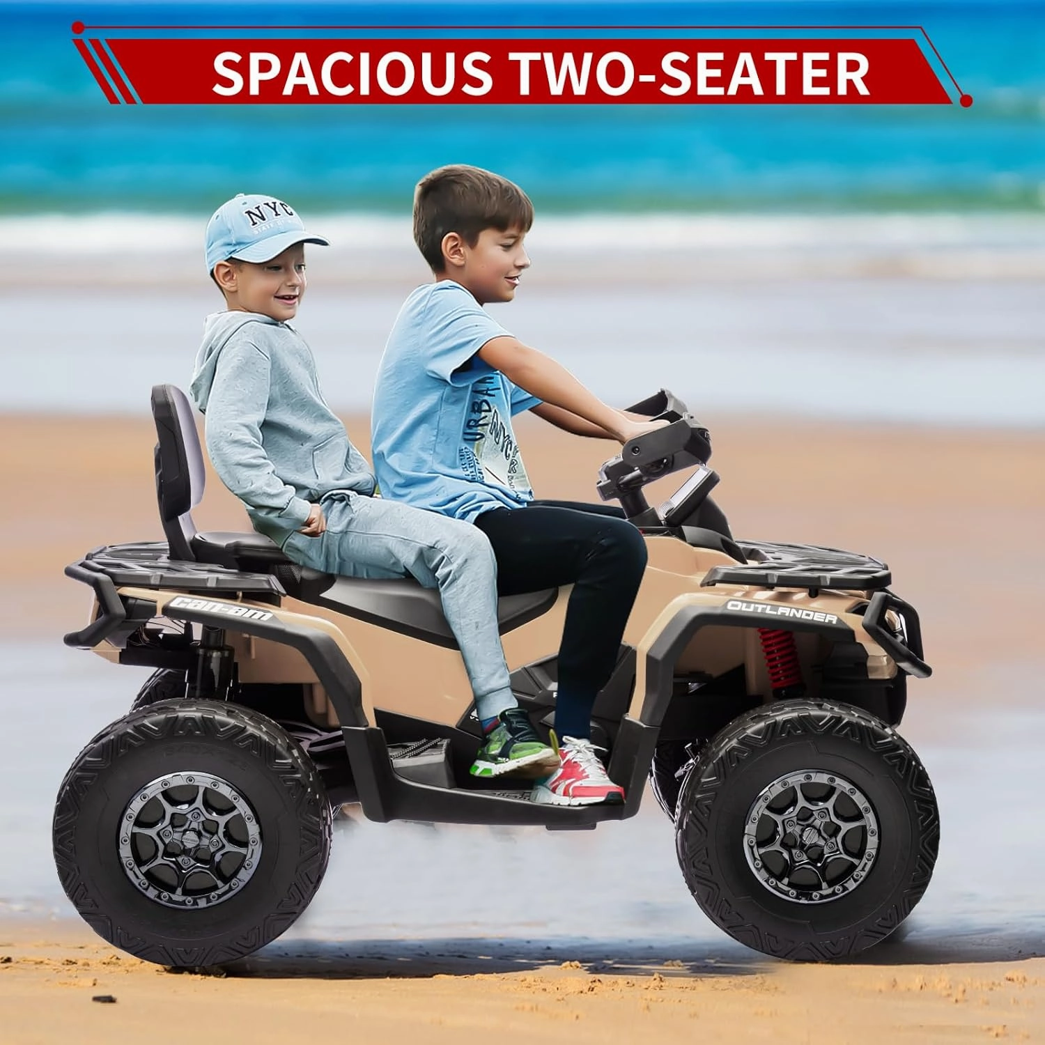 24V Kids Ride On Car,2 Seater Licensed Can-Am Electric ATV Car for Kids,4 Wheeler 4WD Ride On Electric Toy Car with Bluetooth,Led,3 Speeds,Leather Seats,Brown