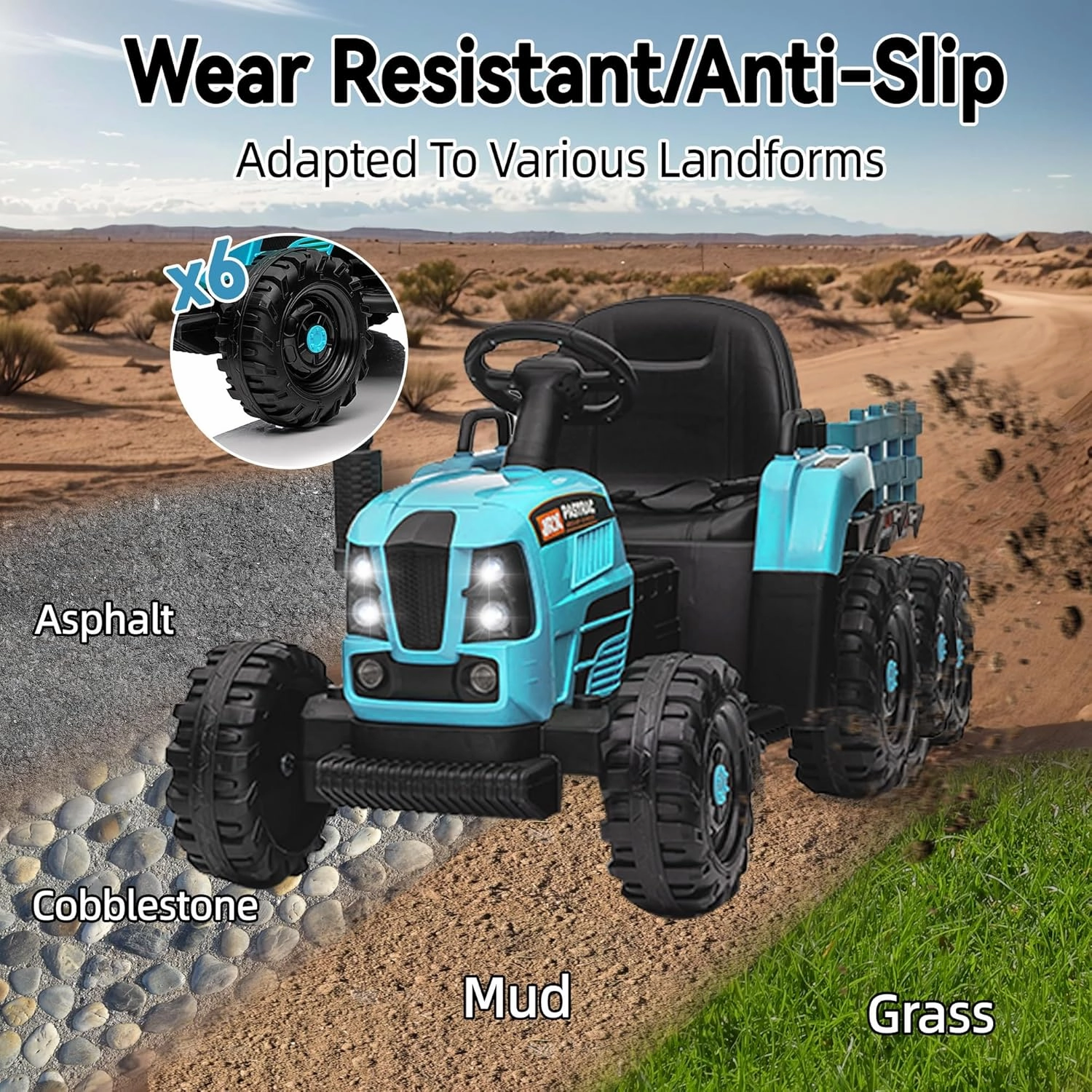 24V Ride on Tractor with Trailer, Electric Tractor Toy for Kids, 400W Toddler Ride On Toy W/Remote Control, Kid's Electric Car with 3 Speed Adjustable, MP3, Bluetooth, LED Light, Blue
