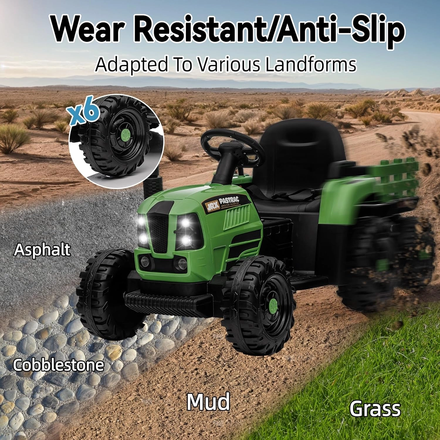 24V Ride on Tractor with Trailer, Electric Tractor Toy for Kids, 400W Toddler Ride On Toy W/Remote Control, Kid's Electric Car with 3 Speed Adjustable, MP3, Bluetooth, LED Light, Emerald