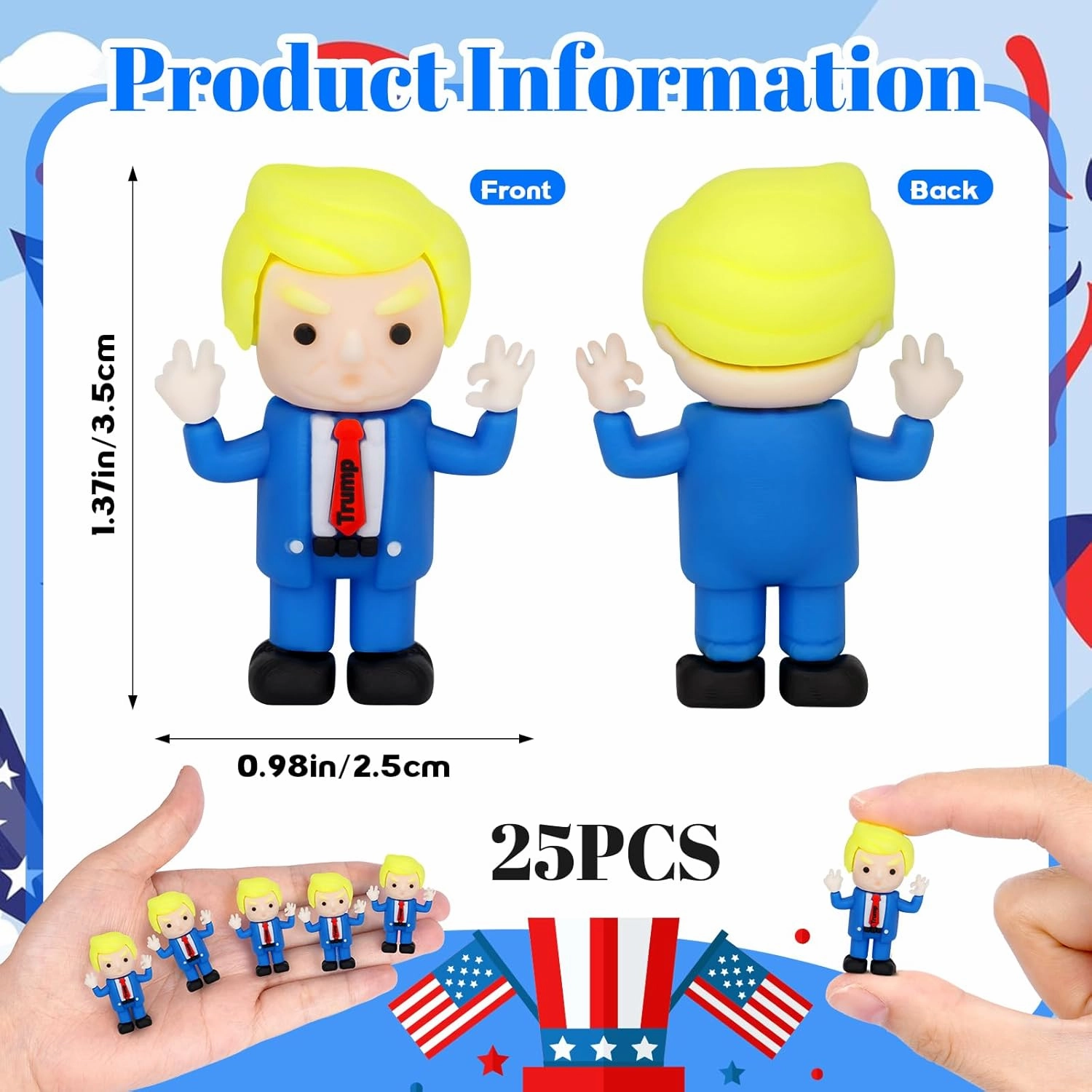 25pcs Donaldtrumps Figure,Mini Little People 2025 Toy Figure,Novelty Gifts for USA Supporters and Patriotic Americans,USA 2025 Bobblehead for Car Home Desk Party Decorations