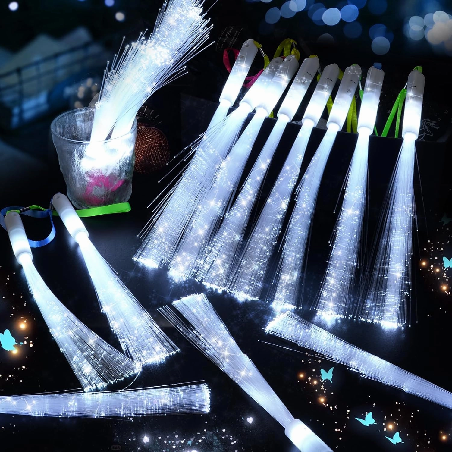28 PCS Fiber Optic Wands with 3 Light Modes, Glow Wands & Light Up Wands for Kids, Sparklers Fireworks Sticks, Fiber Optic Lights for Wedding, New Year, Birthday, Carnival Parties
