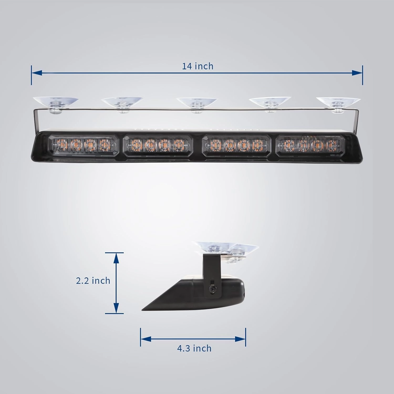 2 in 1 LED Emergency Dash Strobe Light Bar Front/Rear Windshield Safety Flashing Warning Hazard Interior Lights for Police Firefighter Construction Vehicles Trucks (2x14 inch, Red/White)