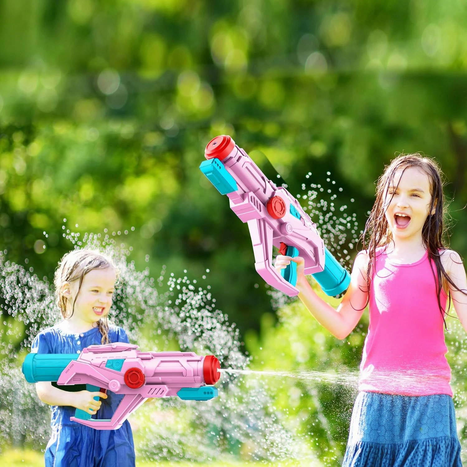 2 PCS Water Guns for Kids, Super Squirt Gun Water Soaker Blaster - Big Size - 32ft Long Shooting Range - High Capacity - Quick Refill - Summer Water Toys Gun for Boys Girls and Adults Outdoor - Pink