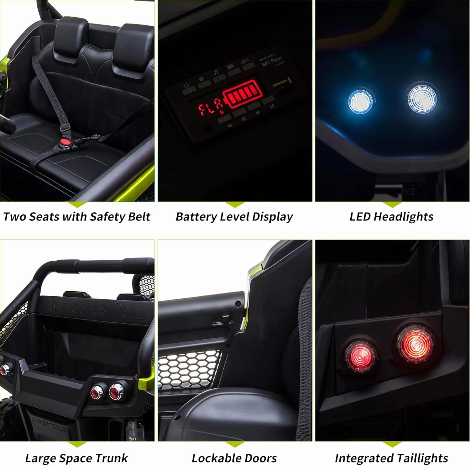 2 Seater Kids Ride On Truck 24V Ride On Toy Licensed Mercedes Benz Battery Powered Electric Vehicle for Toddles With Remote Control, Battery Display, Trunk, Spring Suspension, Led Lights, Music, Green