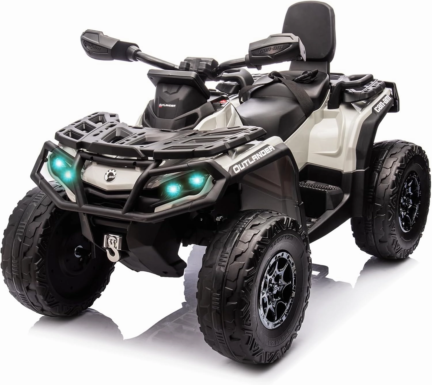 2 Seater Ride On Car, 24V 4WD Electric ATV Car for Kids, Leather Seaters, Safety Belt, Bluetooth, 1.86 to 4.79 Mph 4 Wheeler Electric Toy Car As Gift for Boys, Girls, Grey