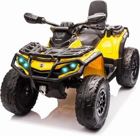 2 Seater Ride On Car, 24V 4WD Electric ATV Car for Kids, Leather Seaters, Safety Belt, Bluetooth, 1.86 to 4.79 Mph 4 Wheeler Electric Toy Car As Gift for Boys, Girls, Yellow