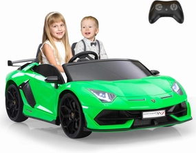 2-Seater Ride on Car 24V Electric Lamborghini for Kids High Speed 13km/h Drift Sports Car with PU Leather Seats w/Adjustable Safety Belt, 2 Speeds Mode, Music, Gifts for Children