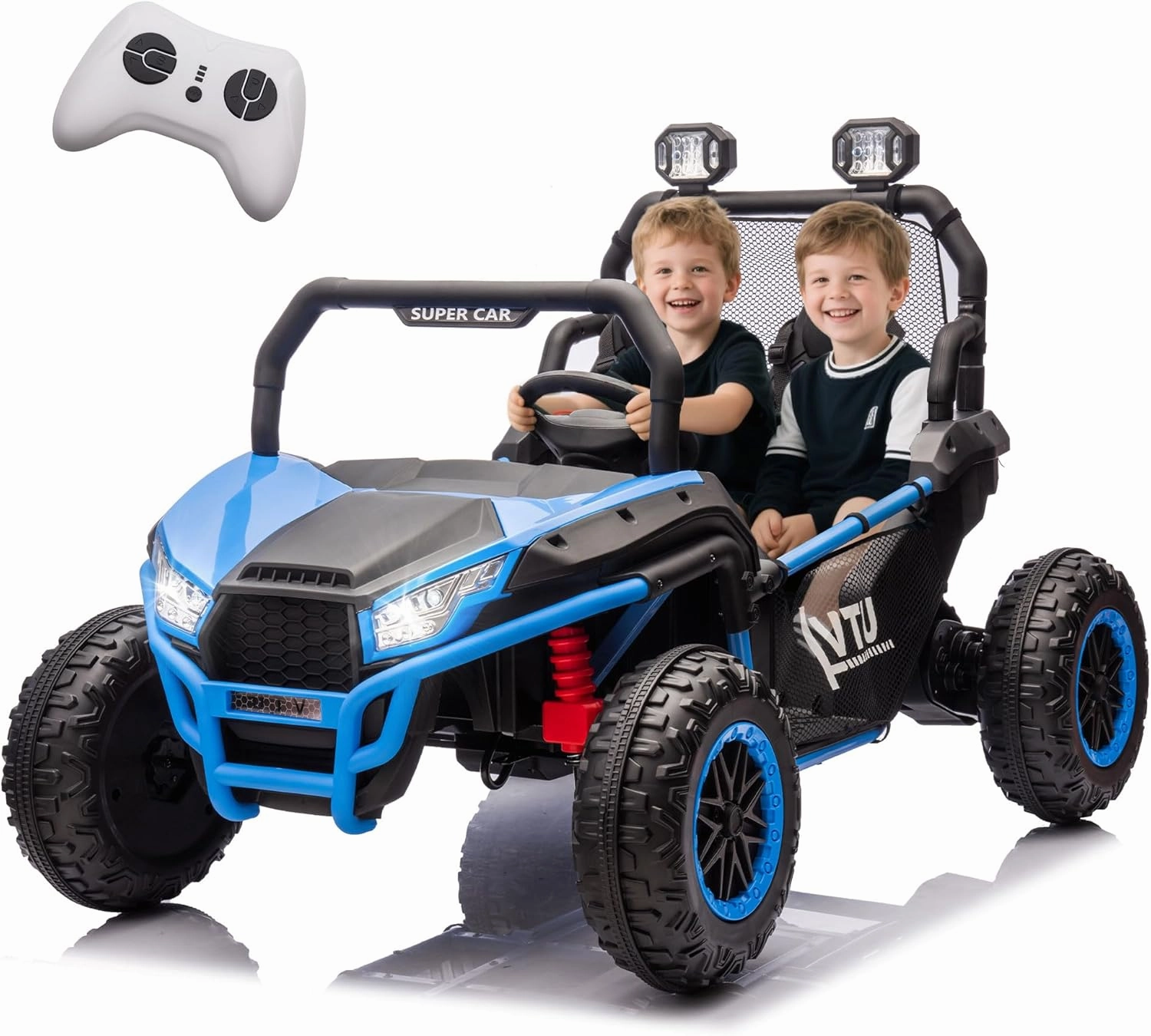 2 Seater Ride on Toys for Big Kids, 24V 7AH Ride on Electric Car W/Parents Control, 20 "Wide Seater, 4.97MPH, 400W Super Power, 4-Wheeler Suspension, LED Light, Bluetooth (Blue)