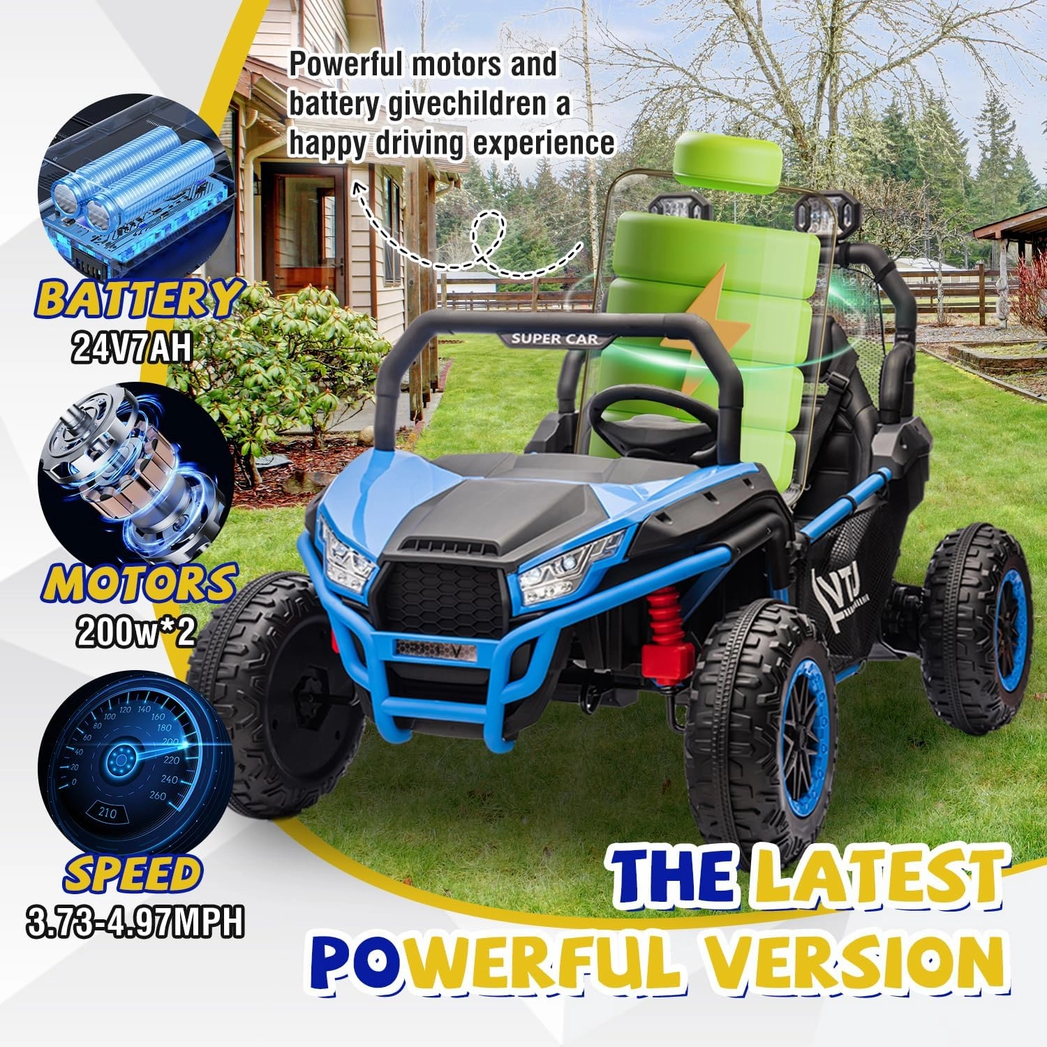 2 Seater Ride on Toys for Big Kids, 24V 7AH Ride on Electric Car W/Parents Control, 20 "Wide Seater, 4.97MPH, 400W Super Power, 4-Wheeler Suspension, LED Light, Bluetooth (Blue)