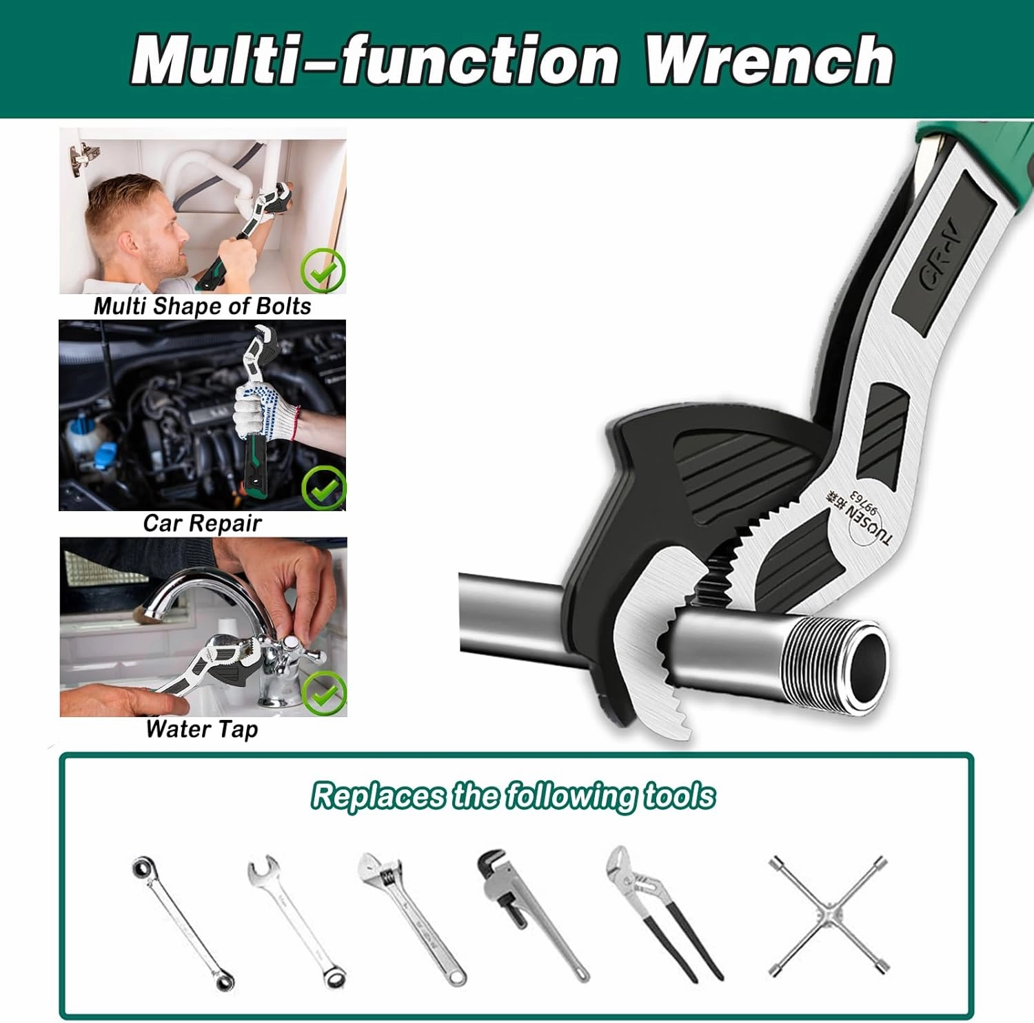 2PC Adjustable Wrench - Auto Size Adjusting, 0.6"-1.38" (7-35MM) Self-Adjusting Quick Wrench for Car, Bicycle & Plumbing Repairs