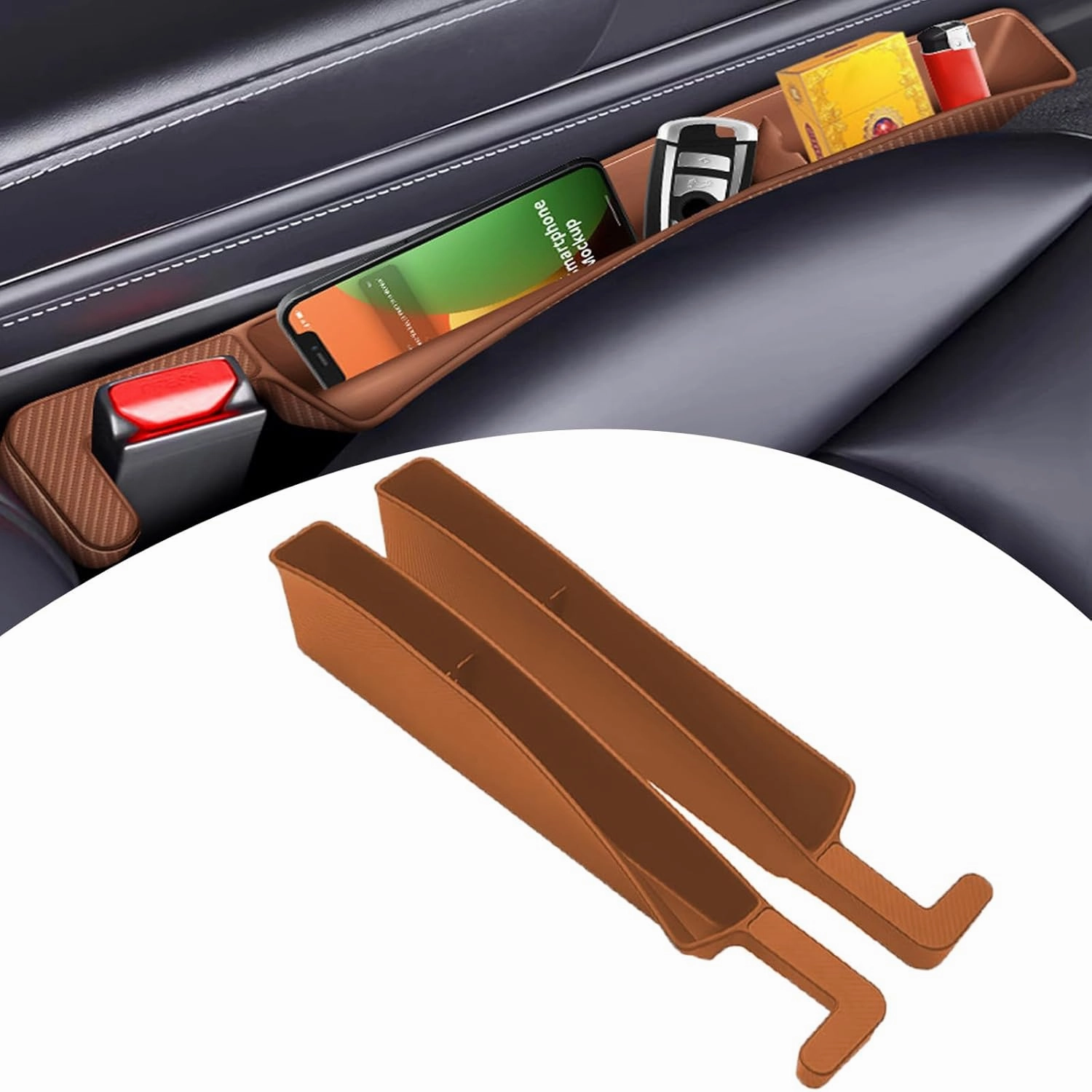 2PCS Car Seat Gap Filler Organizer, Blocker Between Seats, Seat Gap Filler, Car Seat Accessories, Car Seat Side Gap Filler, Universal Fit Car SUV Truck Prevent Phone, coins Falling (Brown)