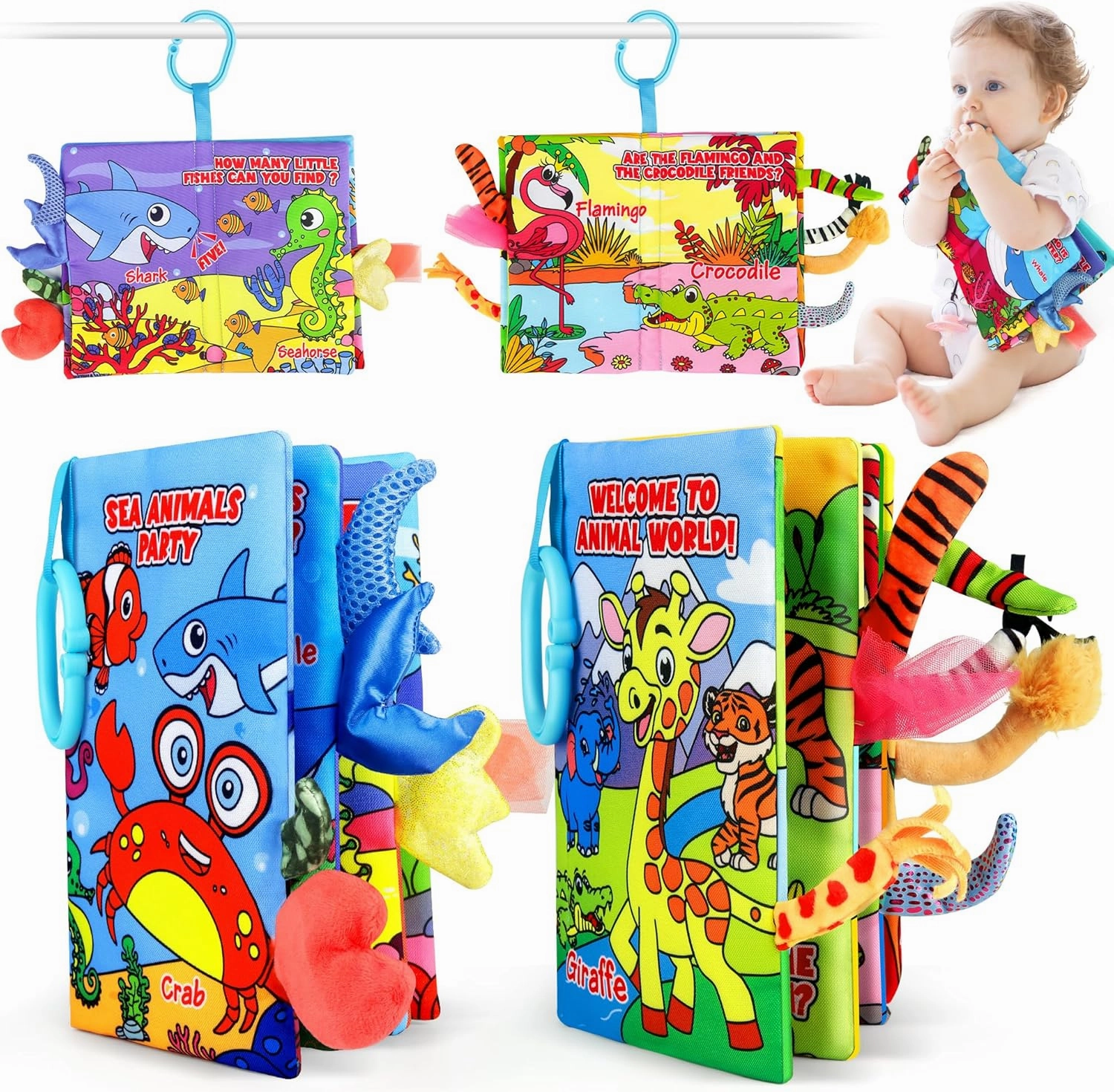 2PCS Crinkle Cloth Books - High Contrast Sensory Toys Touch Feel Book for Tummy Time, Infant Travel Essentials Forest Ocean Themes, and Newborn Development Toys 0-18 Months