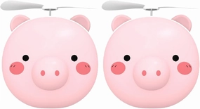 2Pcs LED Makeup Mirror with USB Rechargeable Multi Function Cartoon Pig Style Fan Portable Pocket Fan
