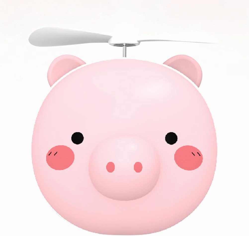 2Pcs LED Makeup Mirror with USB Rechargeable Multi Function Cartoon Pig Style Fan Portable Pocket Fan