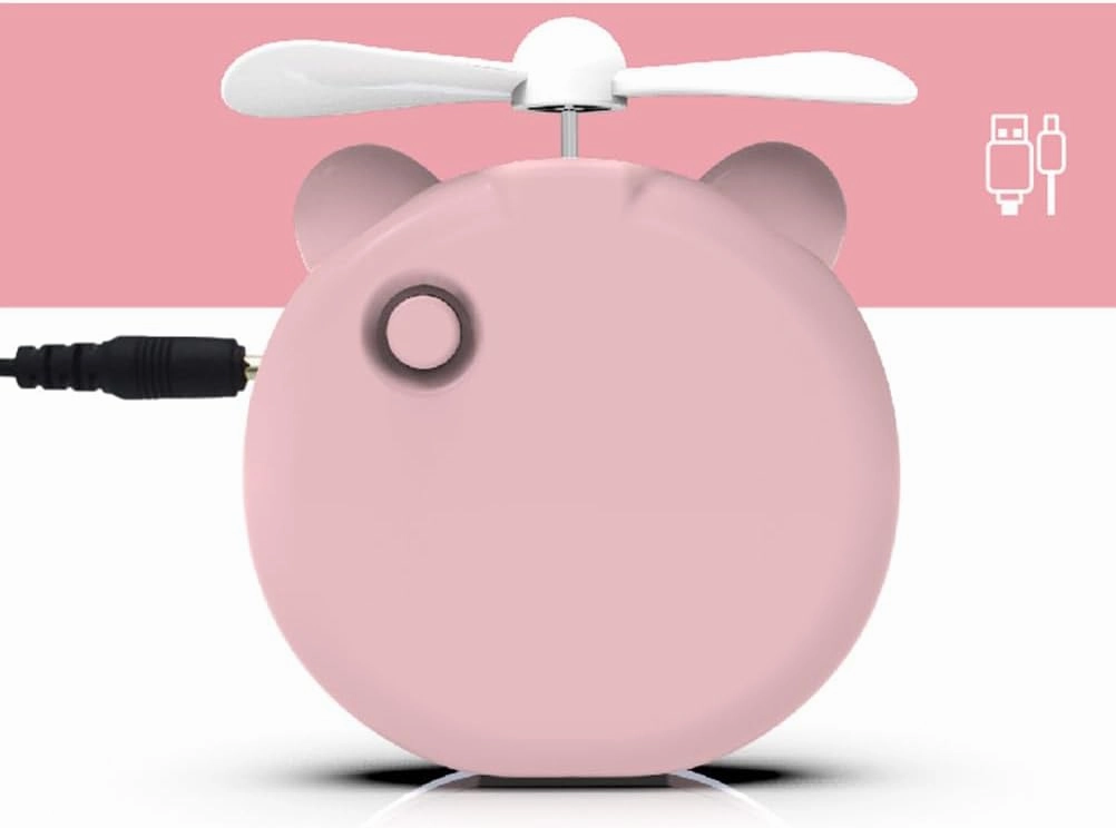 2Pcs LED Makeup Mirror with USB Rechargeable Multi Function Cartoon Pig Style Fan Portable Pocket Fan
