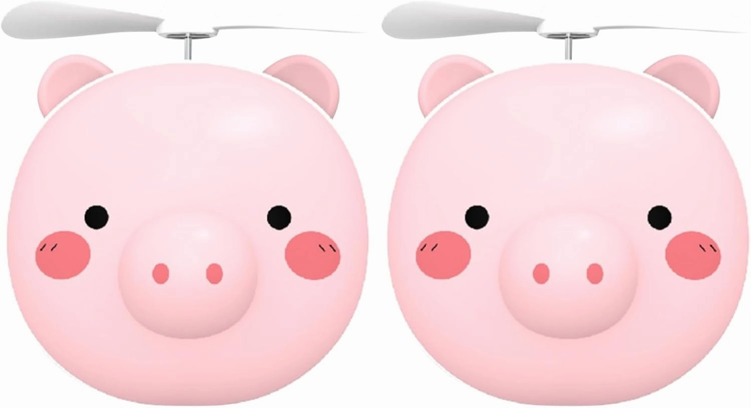 2Pcs LED Makeup Mirror with USB Rechargeable Multi Function Cartoon Pig Style Fan Portable Pocket Fan