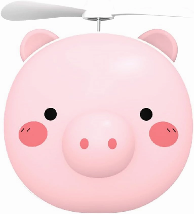 2Pcs LED Makeup Mirror with USB Rechargeable Multi Function Cartoon Pig Style Fan Portable Pocket Fan