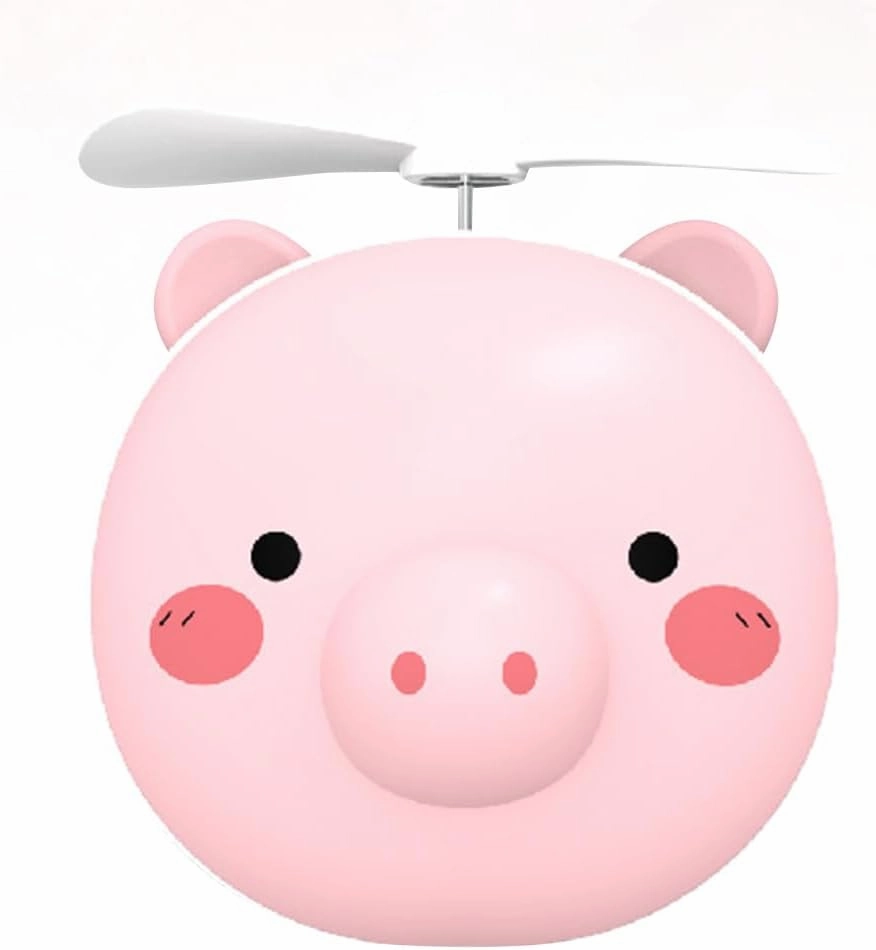 2Pcs LED Makeup Mirror with USB Rechargeable Multi Function Cartoon Pig Style Fan Portable Pocket Fan
