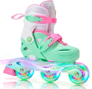 2PM SPORTS Inline Skates with Light Up Wheels, Roller Skates Blades for Boys Girls Kids Ages 5-8 8-12 4-6 6-12, Size Adjustable Beginner Blades Roller Skates for Youth Women Beginner Friendly