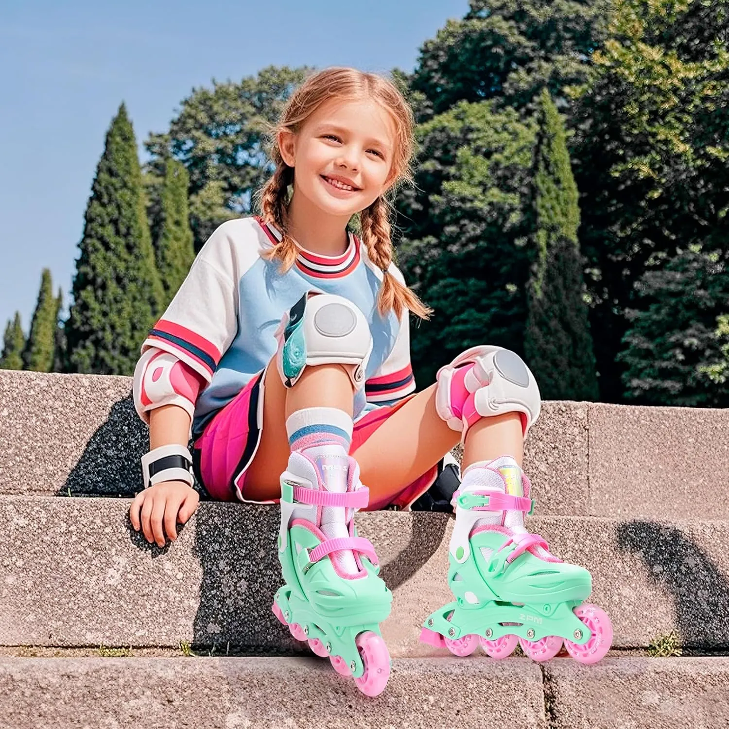 2PM SPORTS Inline Skates with Light Up Wheels, Roller Skates Blades for Boys Girls Kids Ages 5-8 8-12 4-6 6-12, Size Adjustable Beginner Blades Roller Skates for Youth Women Beginner Friendly