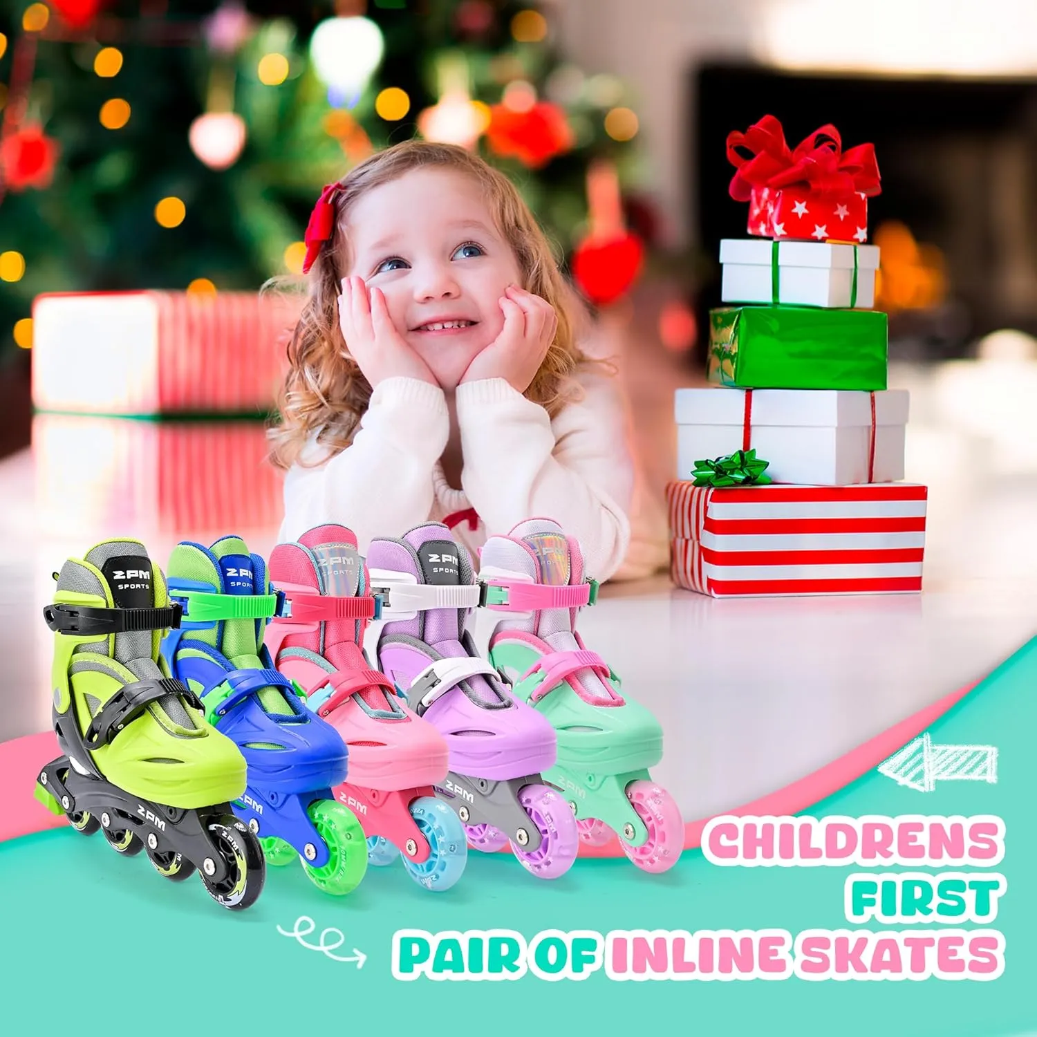 2PM SPORTS Inline Skates with Light Up Wheels, Roller Skates Blades for Boys Girls Kids Ages 5-8 8-12 4-6 6-12, Size Adjustable Beginner Blades Roller Skates for Youth Women Beginner Friendly