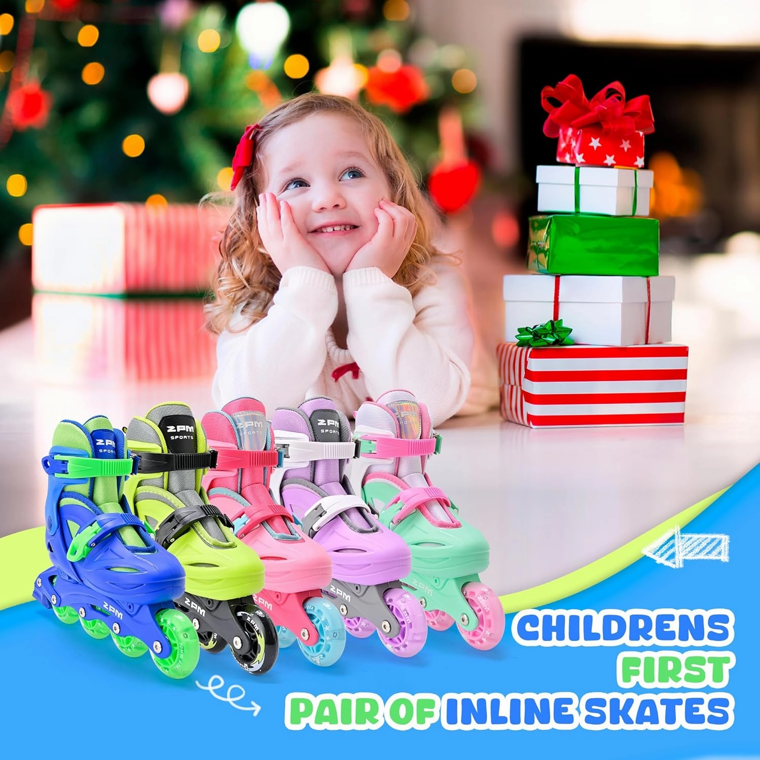 2PM SPORTS Inline Skates with Light Up Wheels, Roller Skates Blades for Boys Girls Kids Ages 5-8 8-12 4-6 6-12, Size Adjustable Beginner Blades Roller Skates for Youth Women Beginner Friendly