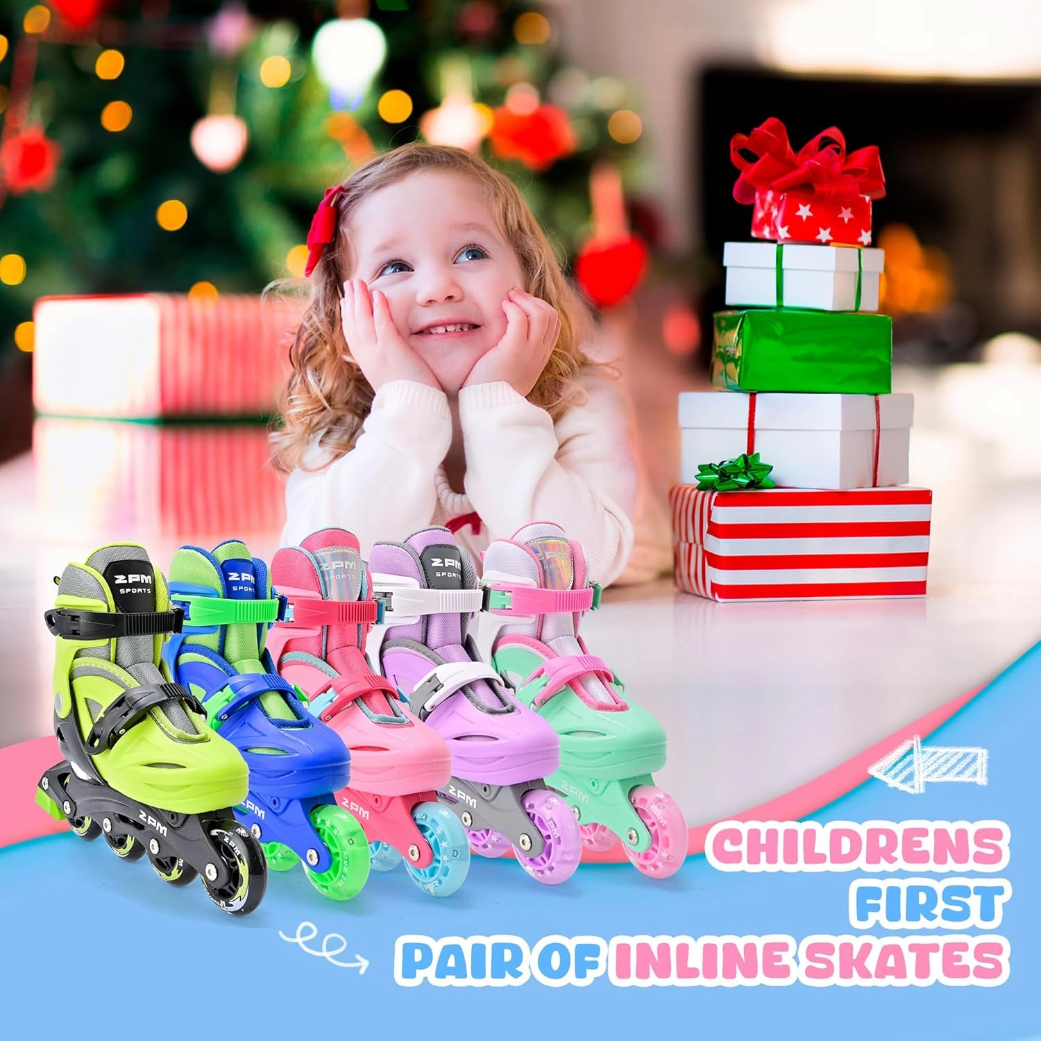 2PM SPORTS Inline Skates with Light Up Wheels, Roller Skates Blades for Boys Girls Kids Ages 5-8 8-12 4-6 6-12, Size Adjustable Beginner Blades Roller Skates for Youth Women Beginner Friendly