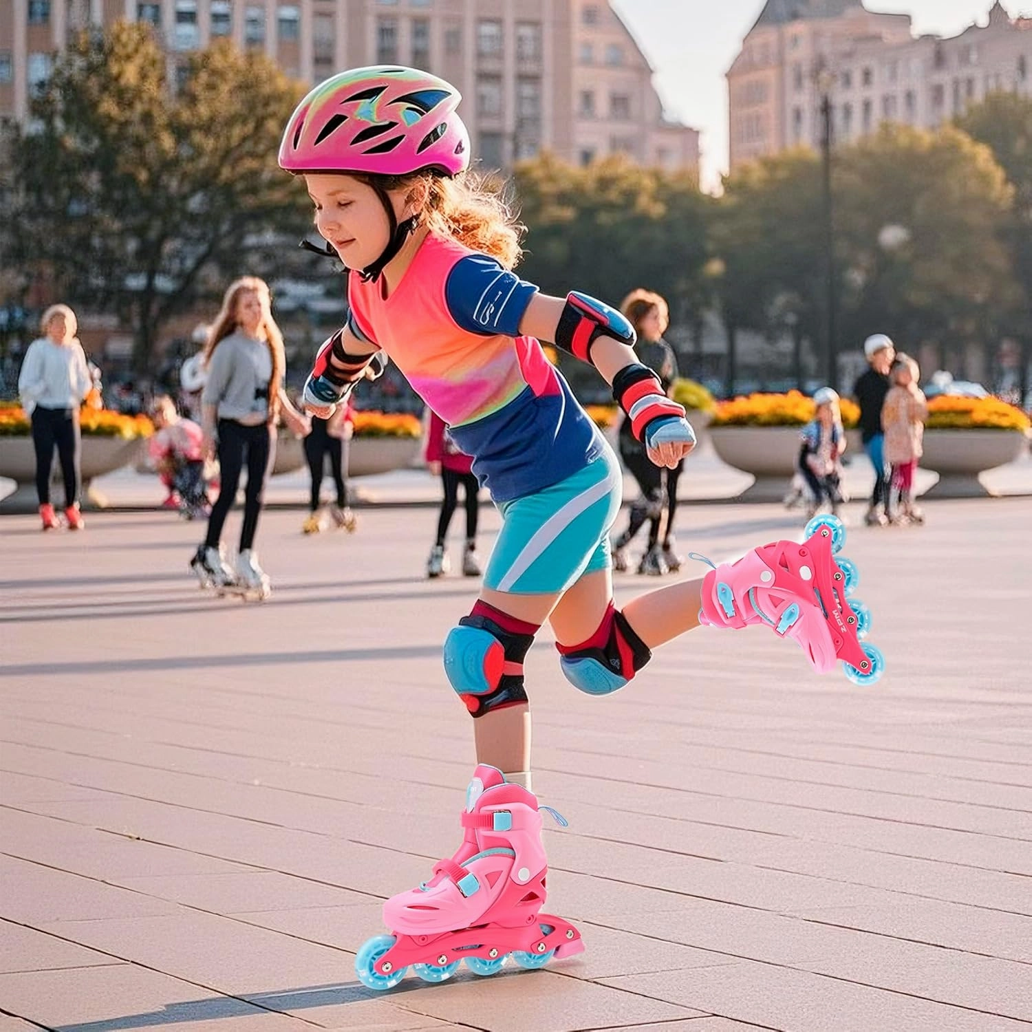 2PM SPORTS Inline Skates with Light Up Wheels, Roller Skates Blades for Boys Girls Kids Ages 5-8 8-12 4-6 6-12, Size Adjustable Beginner Blades Roller Skates for Youth Women Beginner Friendly