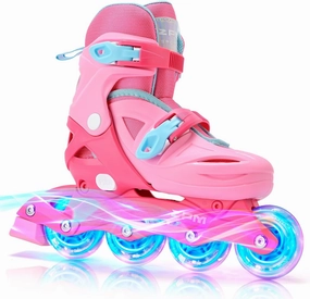 2PM SPORTS Inline Skates with Light Up Wheels, Roller Skates Blades for Boys Girls Kids Ages 5-8 8-12 4-6 6-12, Size Adjustable Beginner Blades Roller Skates for Youth Women Beginner Friendly