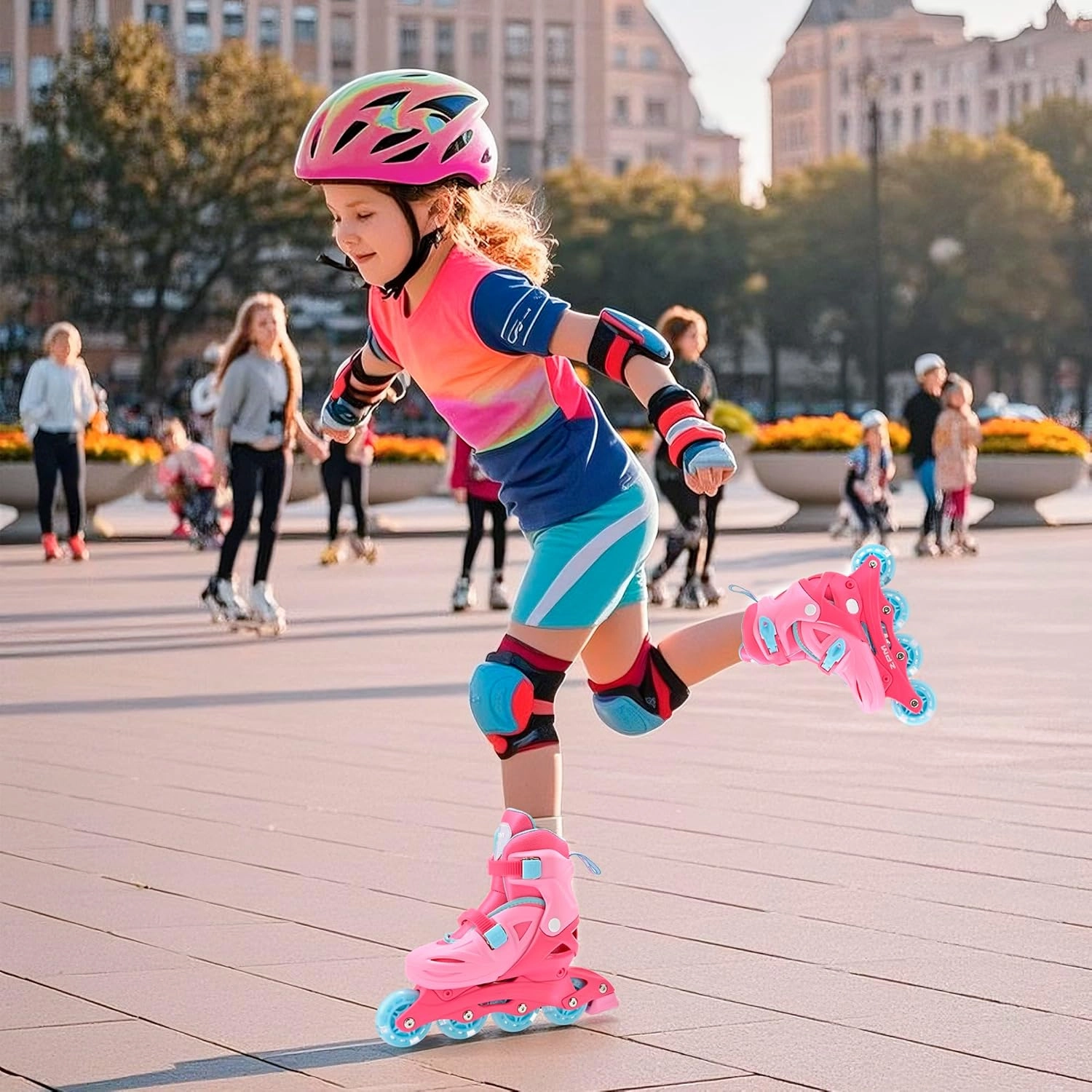 2PM SPORTS Inline Skates with Light Up Wheels, Roller Skates Blades for Boys Girls Kids Ages 5-8 8-12 4-6 6-12, Size Adjustable Beginner Blades Roller Skates for Youth Women Beginner Friendly