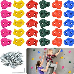 30PCS Rock Climbing Holds for Kids with Mounting Screws and Hardware - DIY Rock Wall Indoor & Outdoor Playground Accessories Wall Climbing Kit - Ages 3 (Medium)