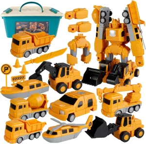 35PCS Magnetic Transform Engineering Car Assembled Toys with Storage Box, 8 in 1 Transforming Robot Toy Construction Vehicle Toy, Toddler Magnetic Blocks Engineering Car for Kids Ages 3-5