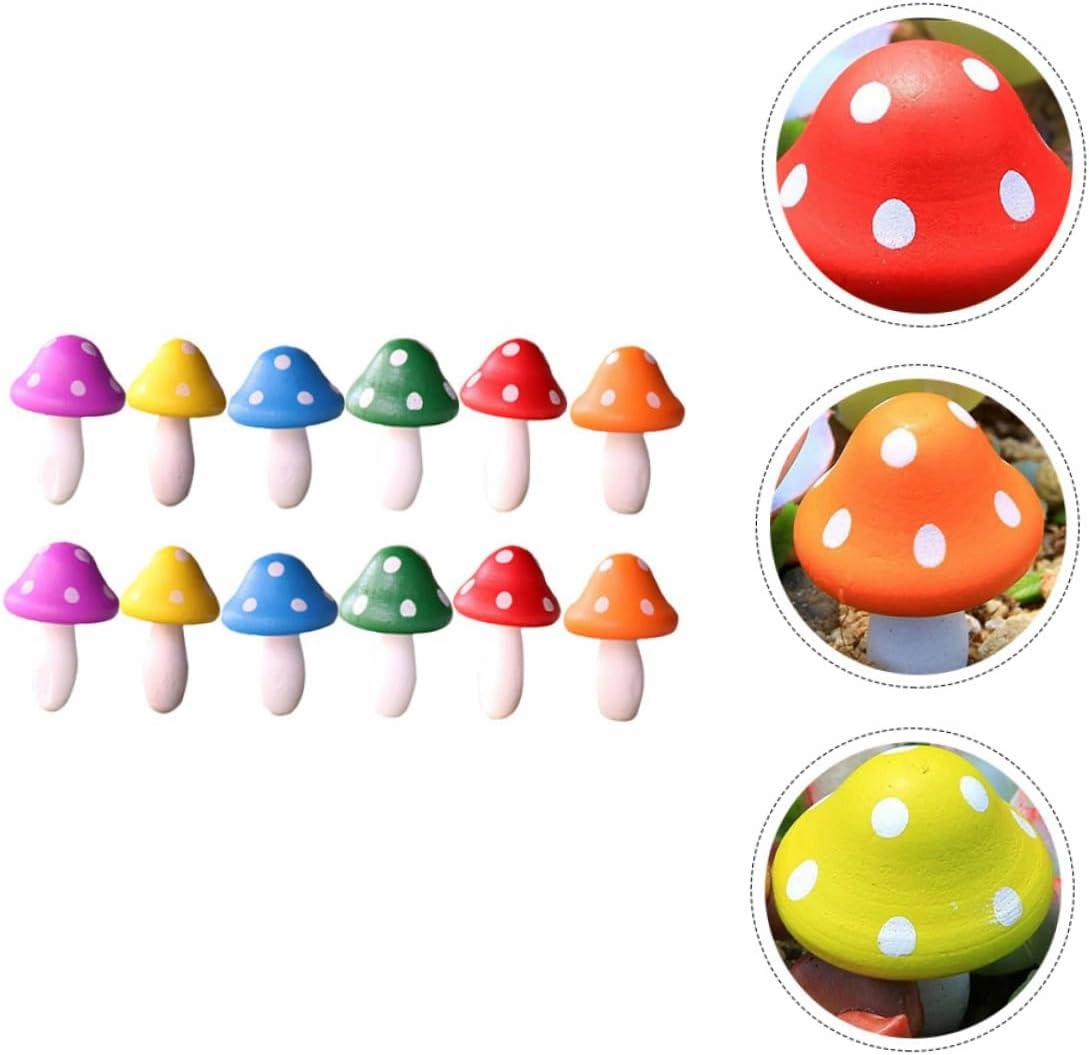 36pcs Mini Mushroom Ornaments Cute Wood Sculpture Miniature Decor for Play Houses Desks and Home Fashionable Accessories for Boys and Girls Friends