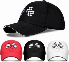 3 Pieces Baseball Cap for Men Women Checkered Flags Race Car Flag Adjustable Washable Trucker Hat Embroidery Unisex Dad Hat Sports Cap, White, Red, Black