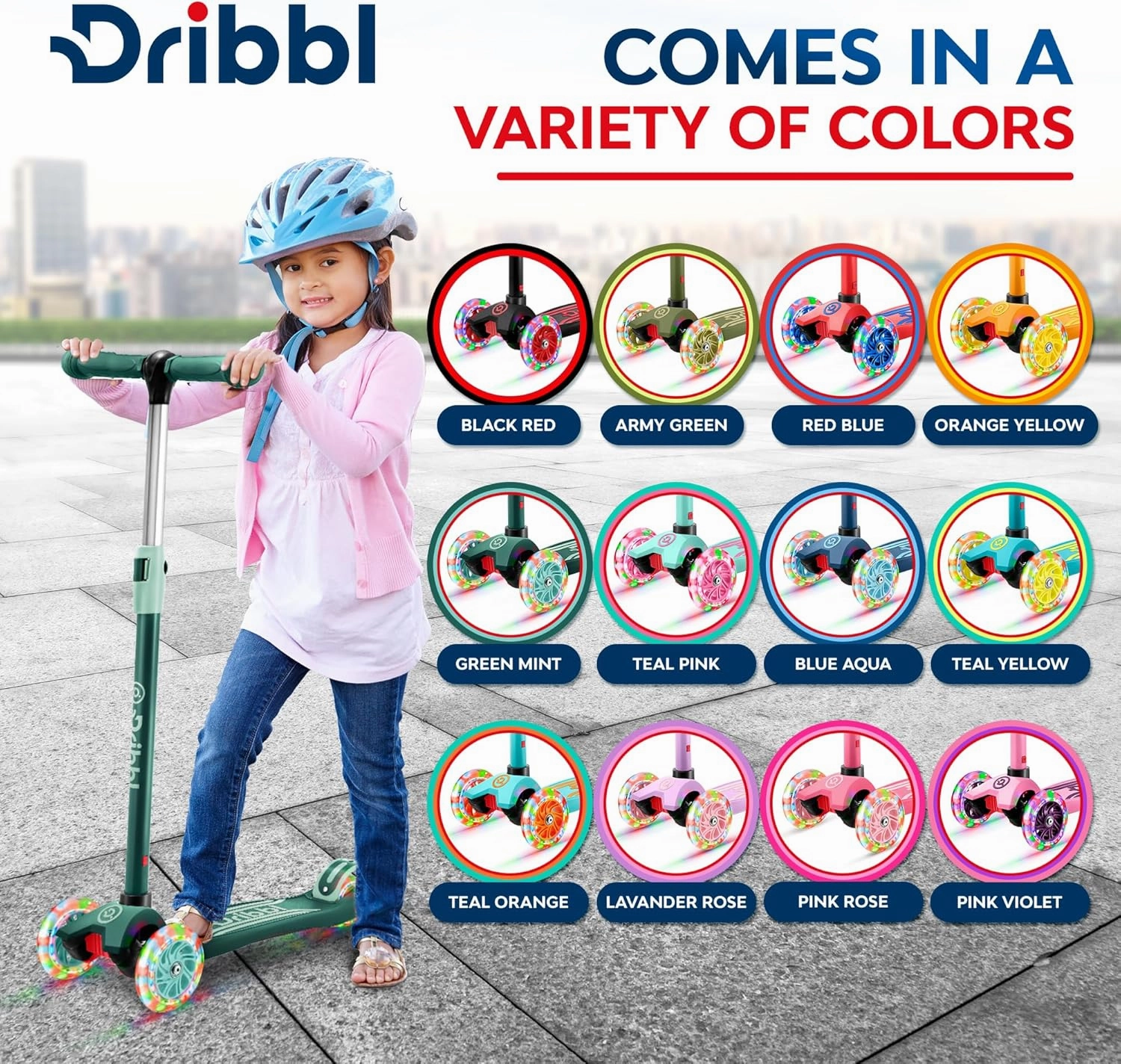 3-Wheel Kids Scooter - Lean-to-Steer Technology, Adjustable Height Handlebar, Anti-Slip Deck, Scooter for Boys & Girls Ages 3 , Child Safety Approved, Support Riders Up To 165 lbs, Red and Blue